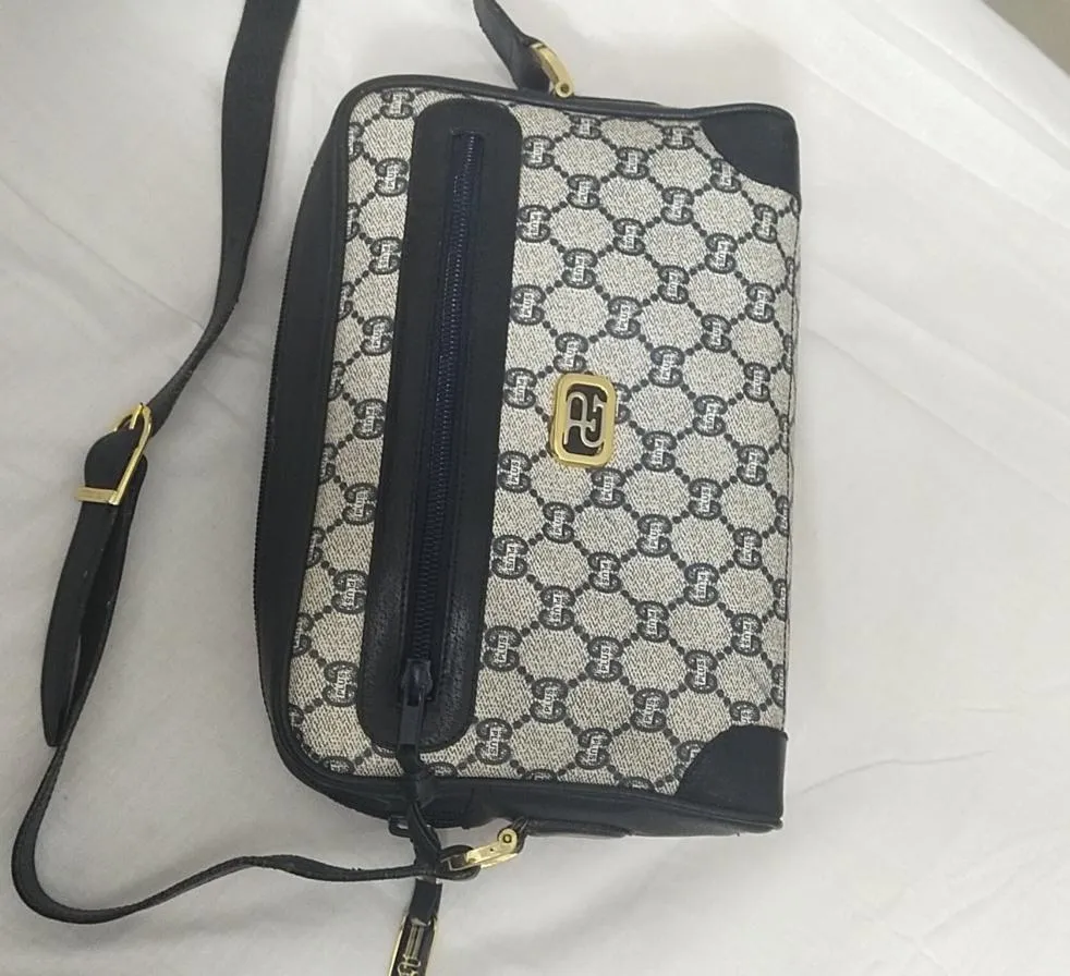Authentic Vintage GUCCI PLUS Web Navy GG PLUS Monogram Canvas Crossbody Bag 