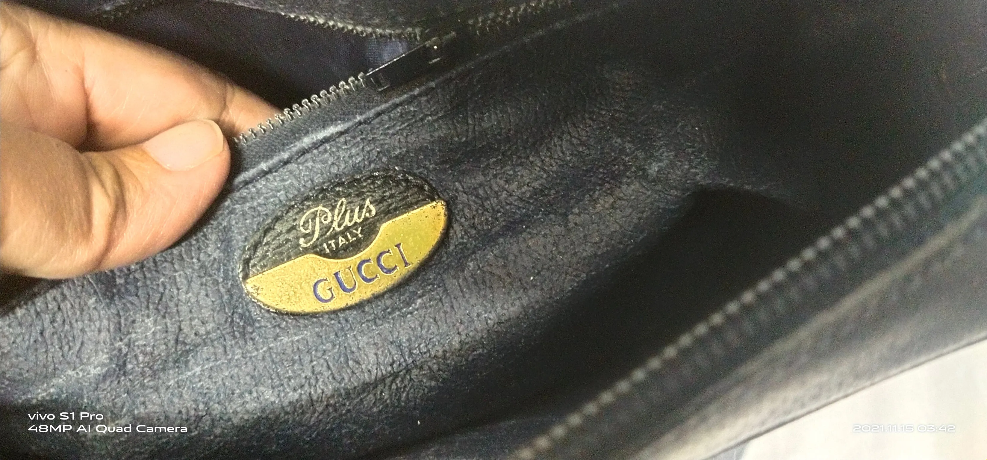Authentic Vintage GUCCI PLUS Web Navy GG PLUS Monogram Canvas Crossbody Bag 