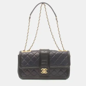 Black Quilted Leather Medium Elegant CC Flap Bag