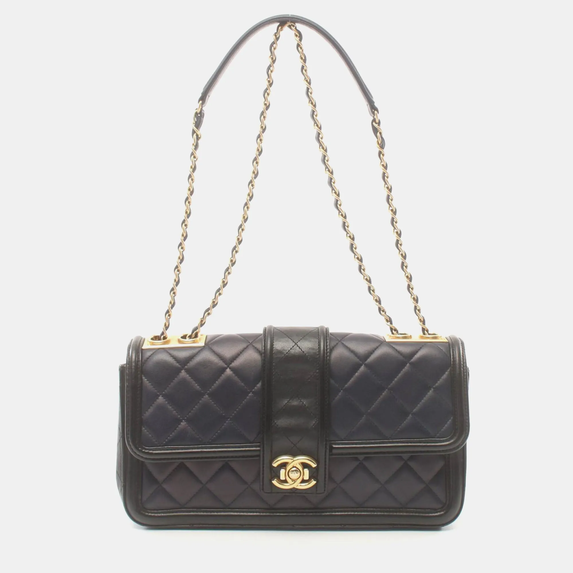 Black Quilted Leather Medium Elegant CC Flap Bag