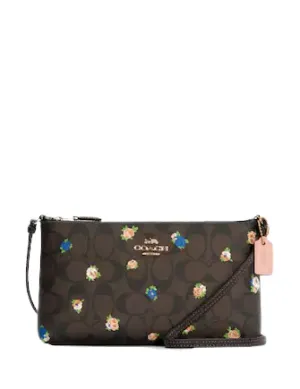 Coach Zip Top Crossbody In Signature Canvas With Vintage Mini Rose Print
