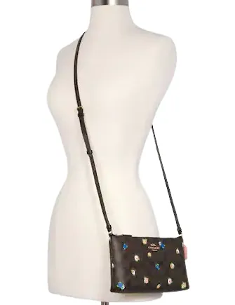 Coach Zip Top Crossbody In Signature Canvas With Vintage Mini Rose Print