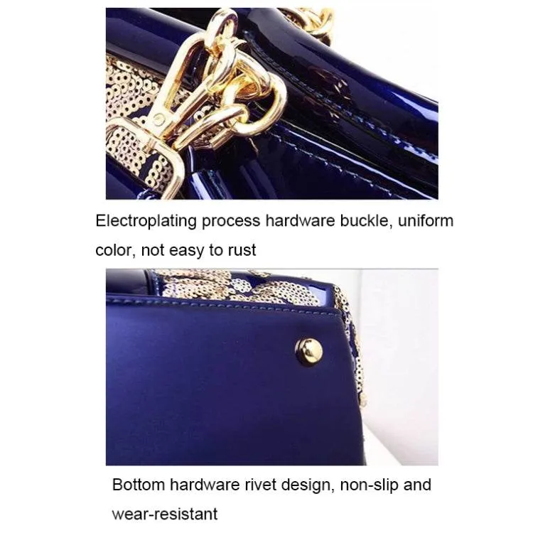 Elegant Shiny Leather Handbag with Unique Sequin Embroidery for Women