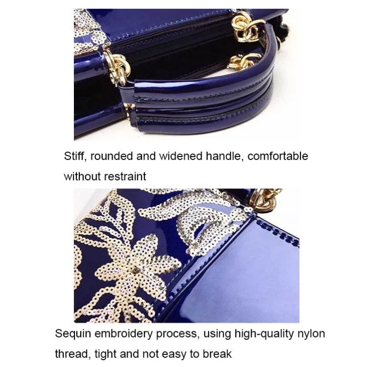 Elegant Shiny Leather Handbag with Unique Sequin Embroidery for Women