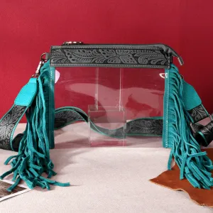 Montana West Western Fringe Clear Stadium Crossbody Bag Tooled