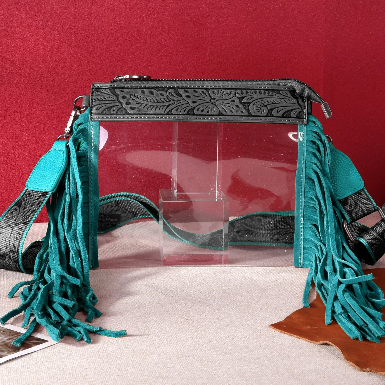 Montana West Western Fringe Clear Stadium Crossbody Bag Tooled