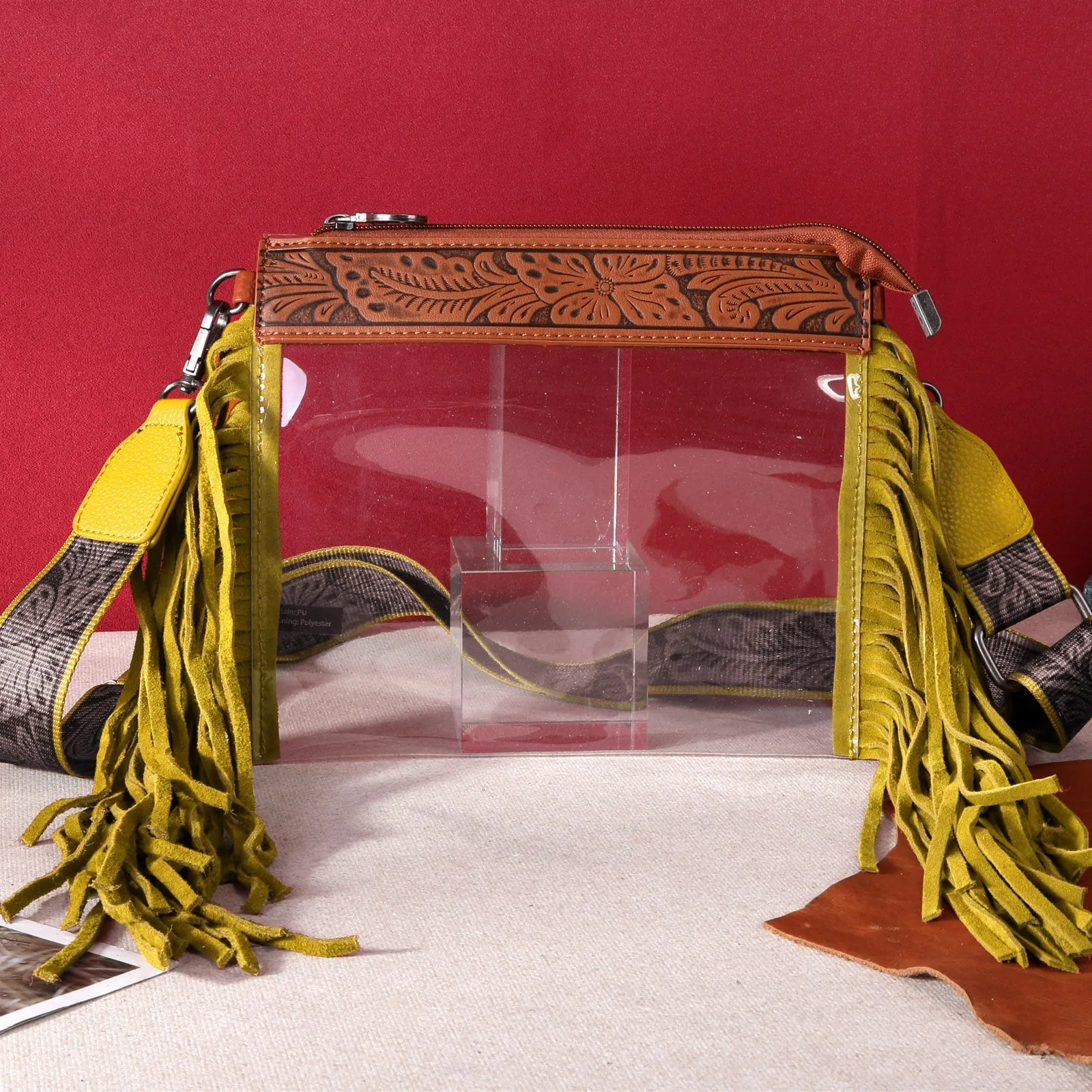 Montana West Western Fringe Clear Stadium Crossbody Bag Tooled