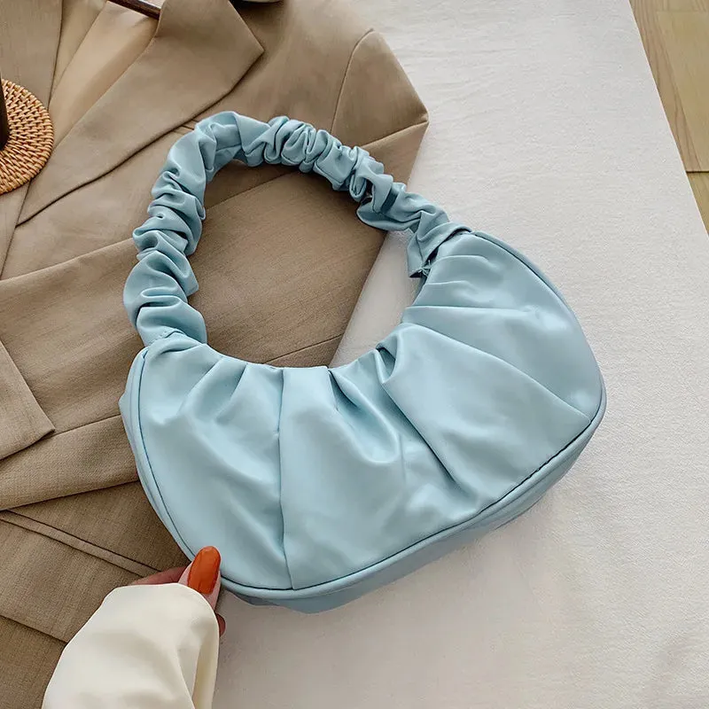 Pleated Fashion Saddle Underarm Handbags for Women TPU Leather Shoulder Dumpling Bags