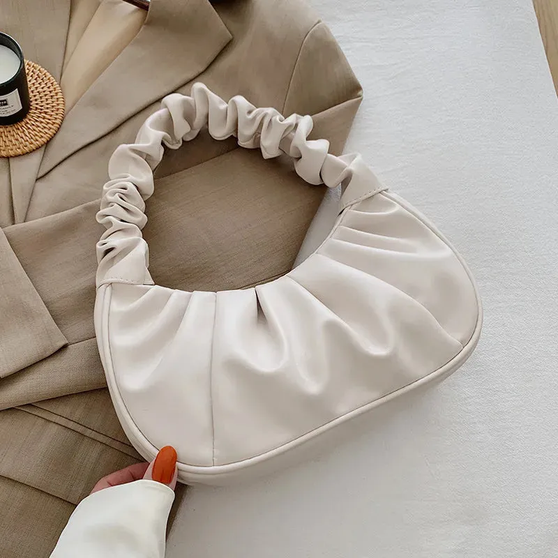Pleated Fashion Saddle Underarm Handbags for Women TPU Leather Shoulder Dumpling Bags