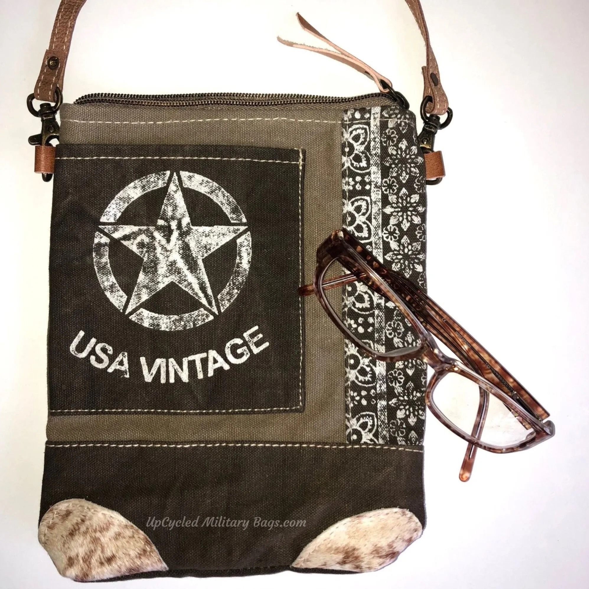 Vintage USA Sustainable Canvas & Hair on Hide Western Purse