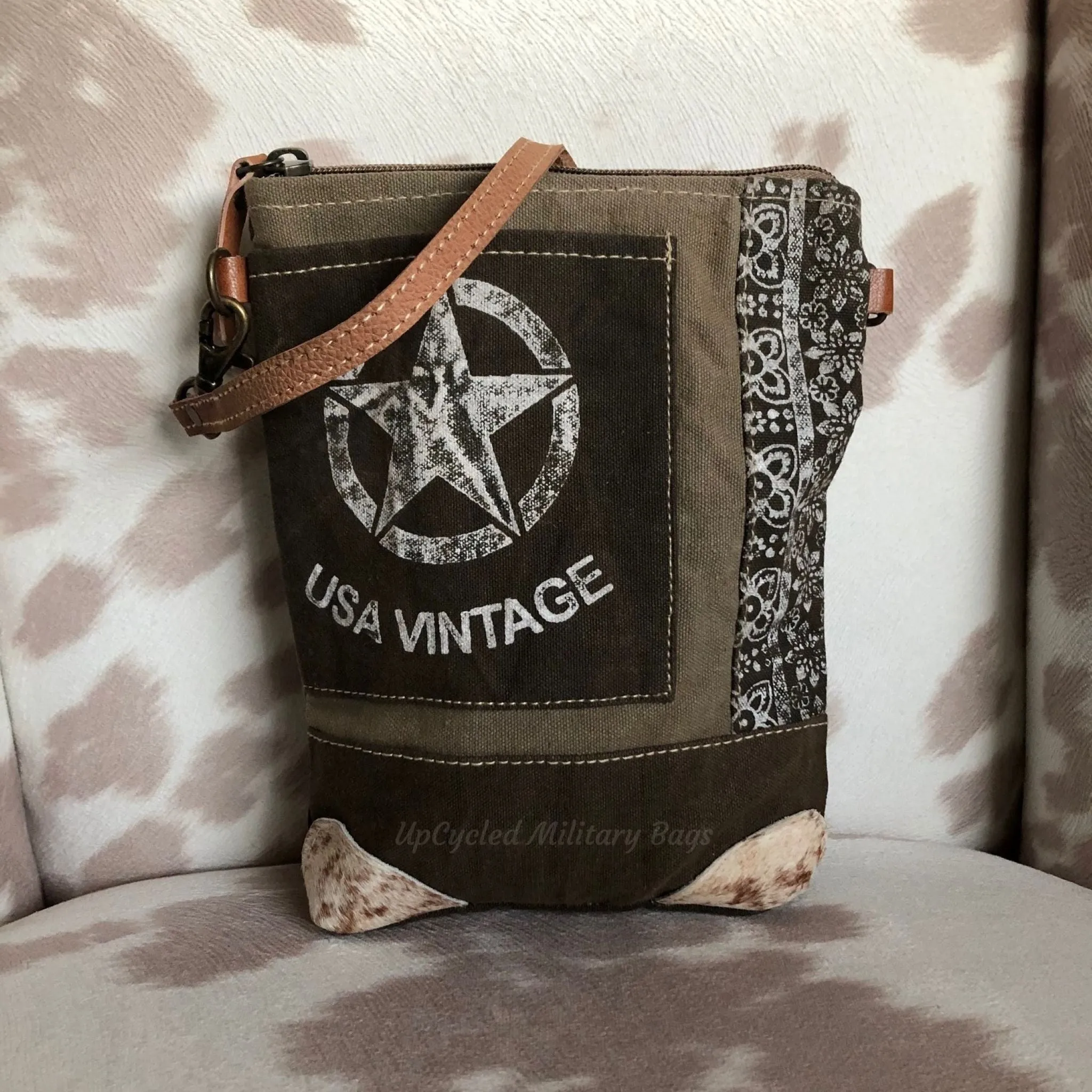 Vintage USA Sustainable Canvas & Hair on Hide Western Purse