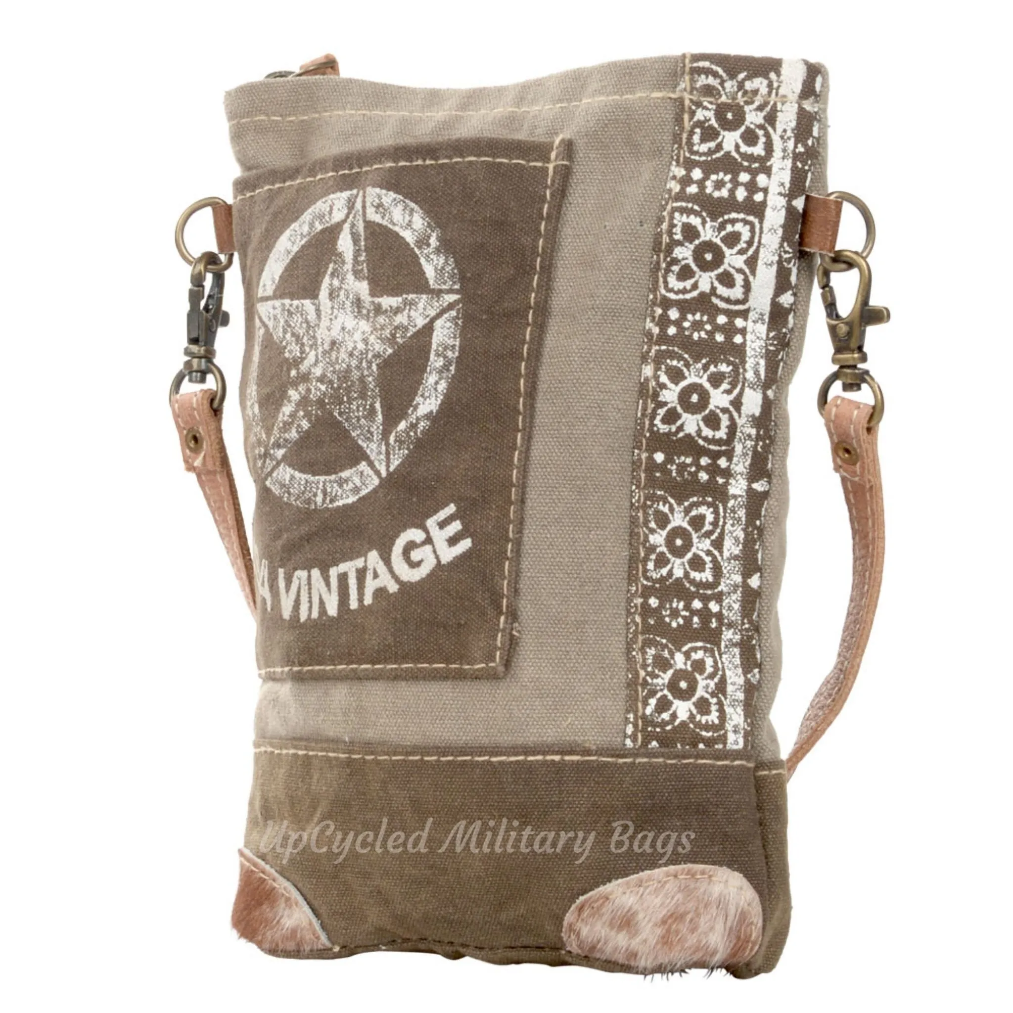 Vintage USA Sustainable Canvas & Hair on Hide Western Purse