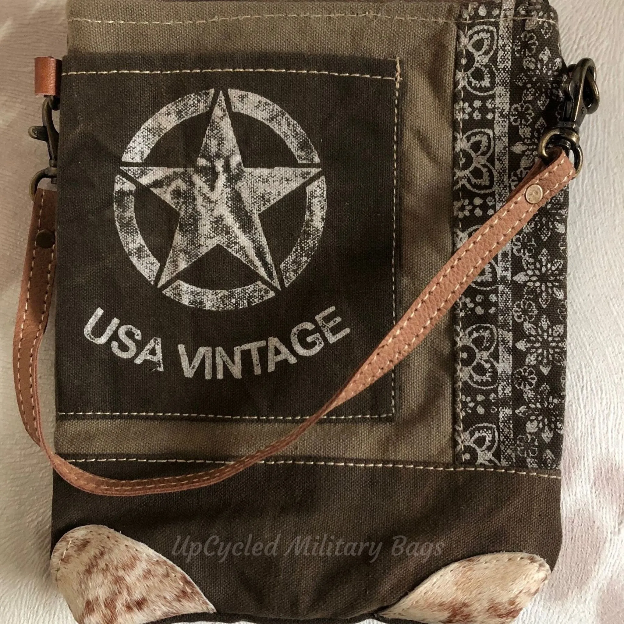 Vintage USA Sustainable Canvas & Hair on Hide Western Purse